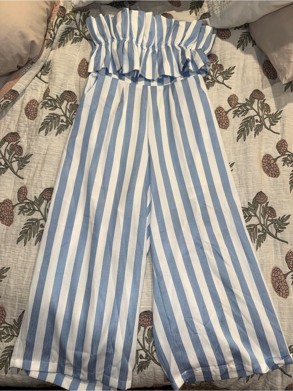 Vici Blue and White Striped Wide Leg Jumpsuit